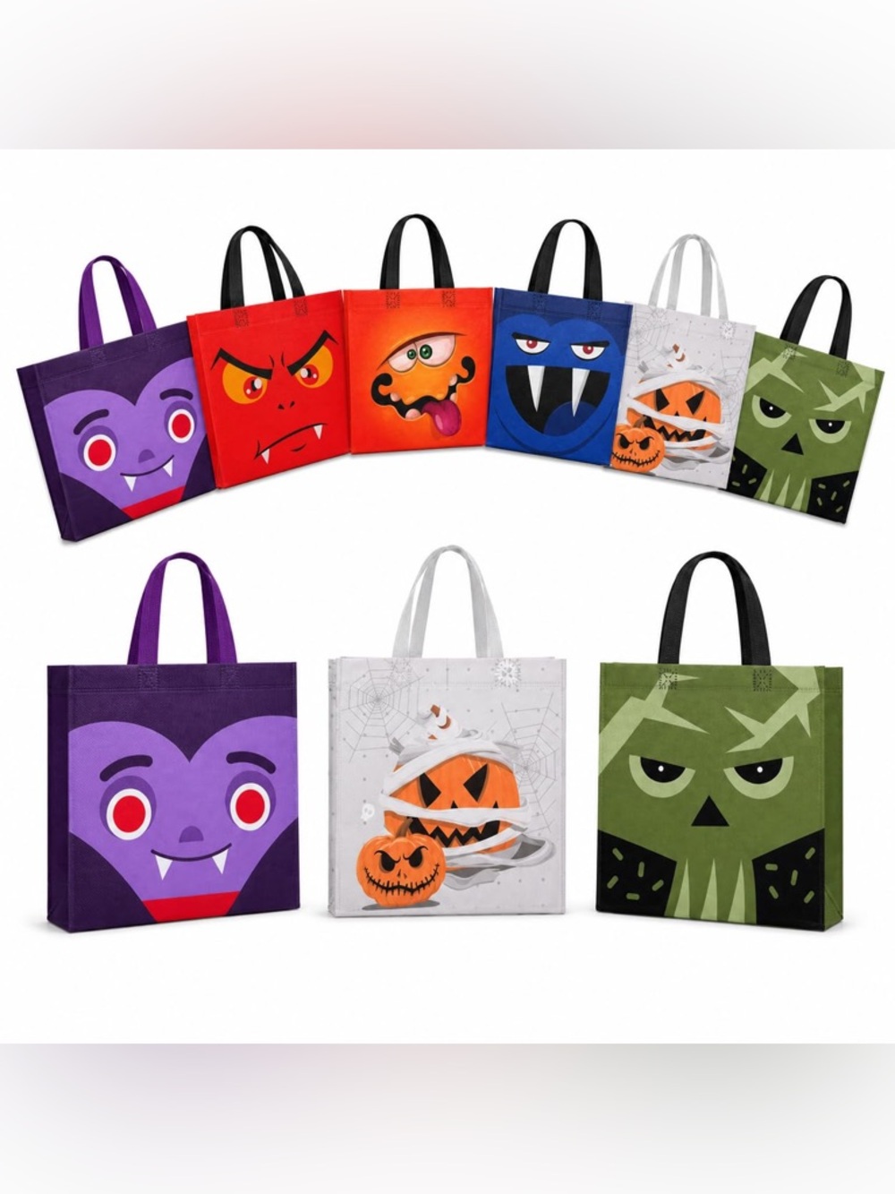 Halloween Kids Trick-or-Treat Tote Bag Set - Assorted Monster Faces